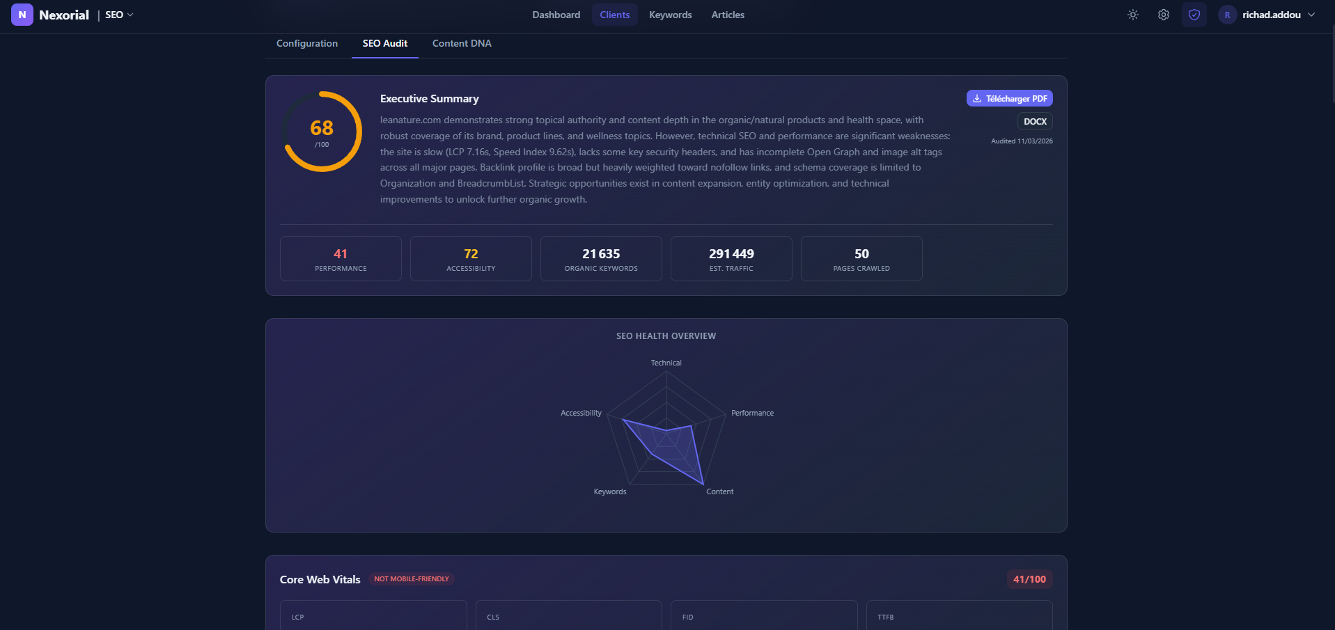 Nexorial SEO — Audit SEO complet avec score et recommandations