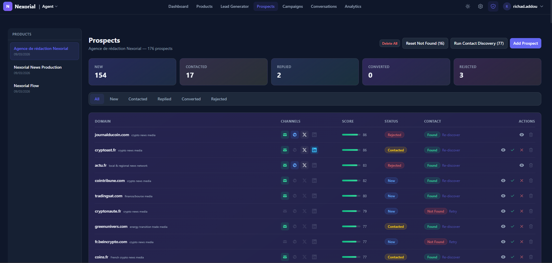 Nexorial Agent — CRM de prospection automatisée