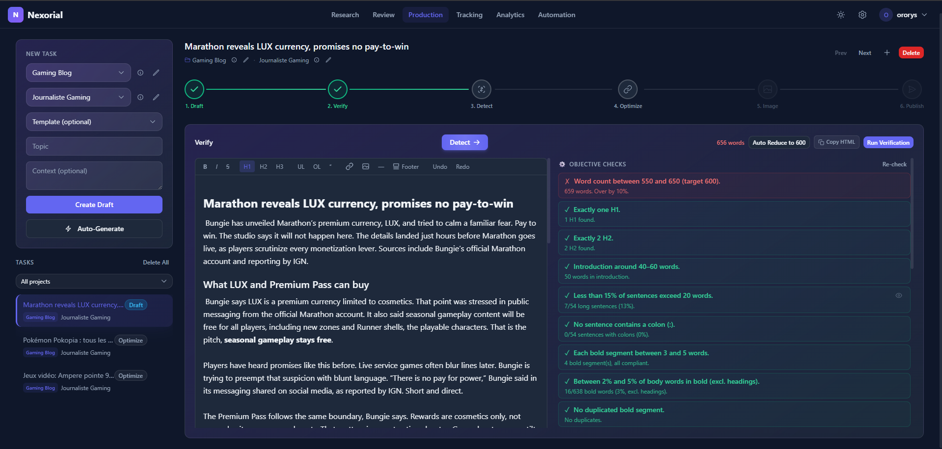 Nexorial Flow — Vérification qualité sur 27 critères