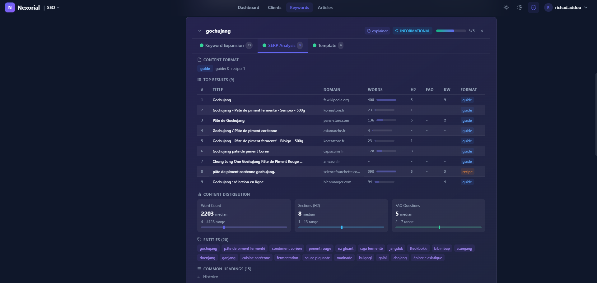 Nexorial SEO — Analyse SERP et recherche de mots-clés
